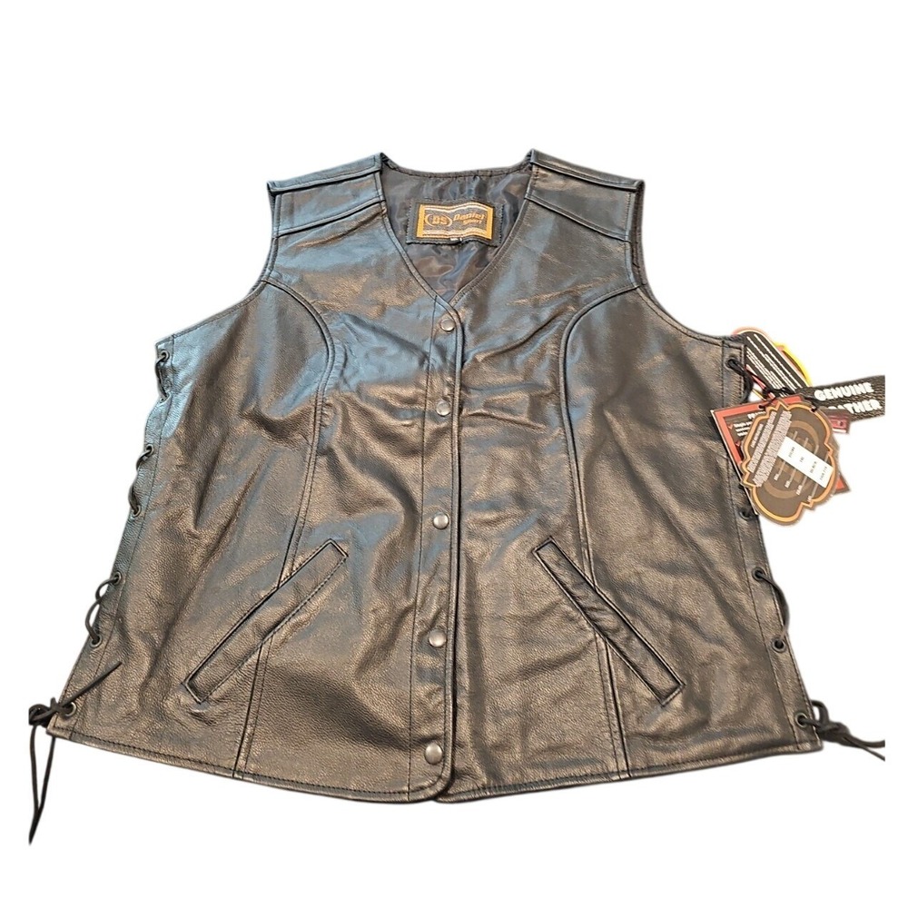 Daniel Smart Women Black Genuine Leather Concealed Carry Motorcycle Vest NWT 3XL